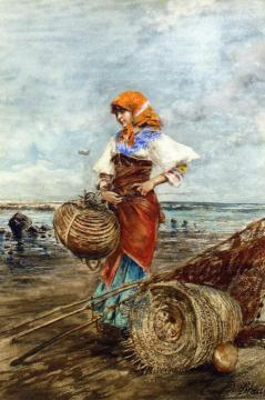 Gathering Cockles at the Seashore Artwork by Eugen Von Blaas