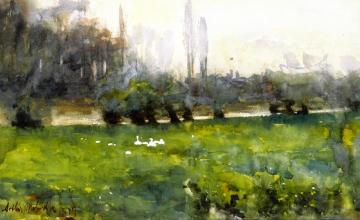 Swans in a Meadow Artwork by Arthur Melville
