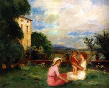 Woman And Child In The Garden Artwork by Georges D'espagnat