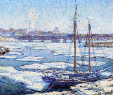 Schooner in the Ice, View from the Bush-Holley House, Cos Cob, Connecticut Artwork by Elmer Livingston MacRae