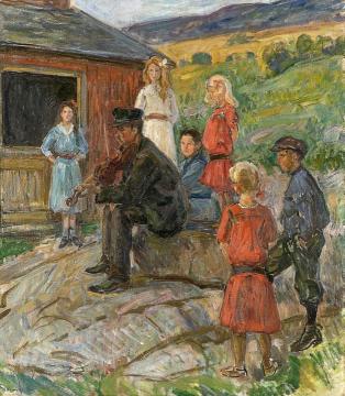 Young People and Fiddle Player Artwork by Thorolf Holmboe