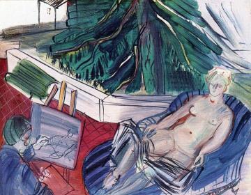The Painter and His Model on the Terrace at Caldas de'Montbuy Artwork by Raoul Dufy