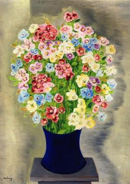 Bouquet in a Blue Vase Artwork by Moise Kisling