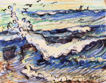 Surf on the Breakwater Artwork by Hermann Max Pechstein