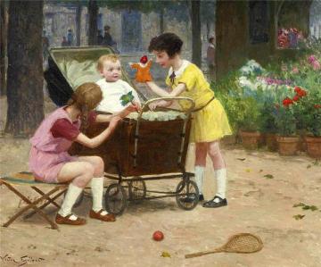 Entertaining Baby Artwork by Victor Gabriel Gilbert