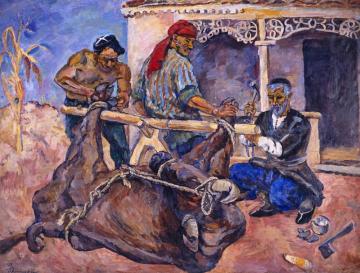 Shoeing the buffalo Artwork by Pyotr Konchalovsky