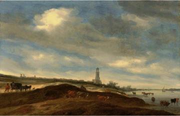 A panoramic view of Rhenen from the banks of the Rhine to the west of the city Artwork by Salomon van Ruysdael