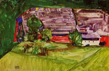 Peasant Homestead in a Landscape Artwork by Egon Schiele
