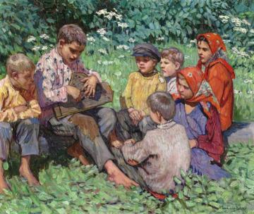 Cither Playing Artwork by Nikolai Petrovich Bogdanov-belsky