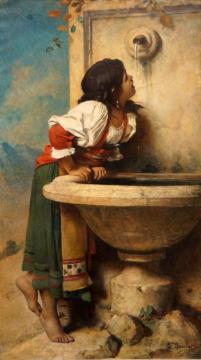 Roman Girl At A Fountain Artwork by Léon Joseph Florentin Bonnat