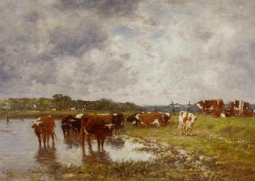 Cows in a Meadow on the Banks of the Toques Artwork by Eugène-Louis Boudin