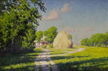 Farm with haystack Artwork by Johan Krouthén