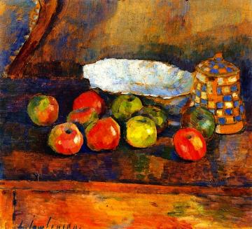 Still LIfe with Apples, Blue Bowl and Coffee Pot Artwork by Alexej Jawlensky
