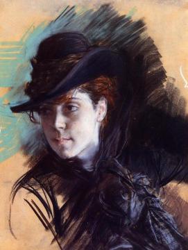 Girl In A Black Hat Artwork by Giovanni Boldini