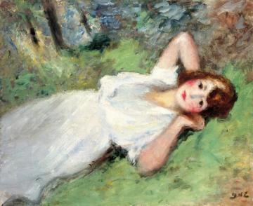 Girl Lying Down Artwork by Georges D'espagnat