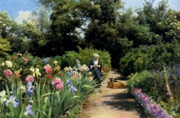 Knitting In The Garden Artwork by Peder Mork Monsted