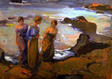 Three Women at the Seashore Artwork by Franz Bischoff