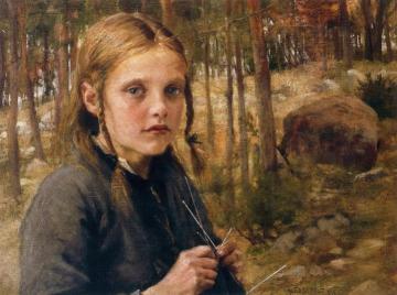 A Girl Knitting Socks Artwork by Albert Edelfelt