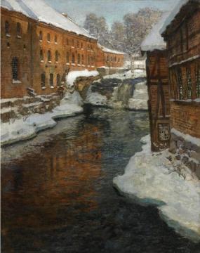 The Akerselven River in the Snow Artwork by Fritz Thaulow