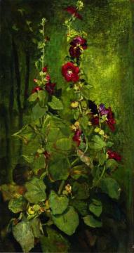 Red Hollyhocks Artwork by John La Farge