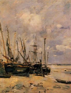 Boats at the Beach at Low Tide Artwork by Eugène-Louis Boudin