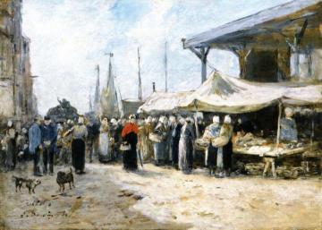 Trouville, Fish Market Artwork by Eugène-Louis Boudin