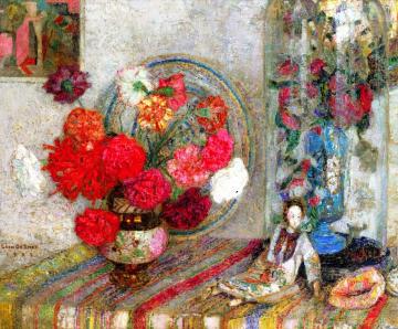 Still Life With Flowers And Japanese Doll Artwork by Leon De Smet