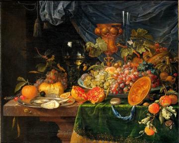 Still life with fruits and oysters Artwork by Abraham Mignon