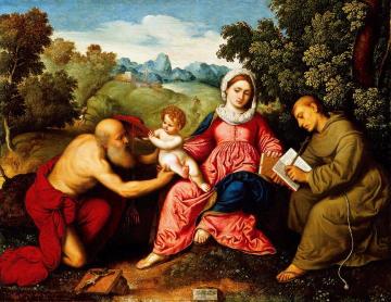 Madonna and Child with Saint Jerome and Saint Francis Artwork by Paris Bordone