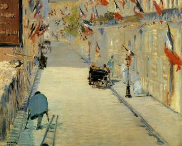 Rue Mosnier Decorated with Flags, with a Man on Crutches Artwork by Edouard Manet
