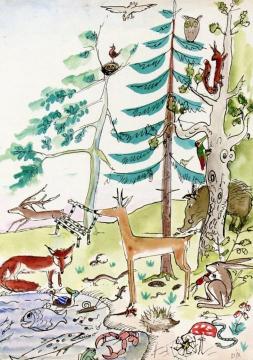 Picture Book for 'Muggeli' 10 (Idyllic Forest Landscape with Animals) Artwork by Otto Dix