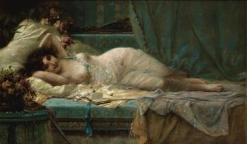 Reclining Woman Artwork by Hans Zatzka