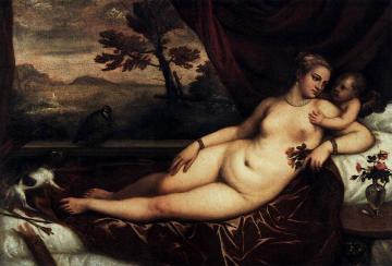 Venus And Cupid Artwork by Titian