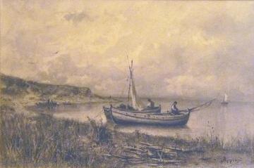 Landscape with small boats and fishermen Artwork by Jacques Barthelemy (Adolphe) Appian