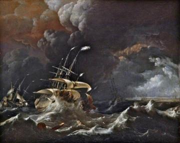 A Ship of a Dutch Vice-Admiral in a Storm Artwork by Ludolf Bakhuizen