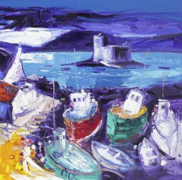 Wet Evening Kismil Castle, Isle of Barra Artwork by John Lowrie Morrison