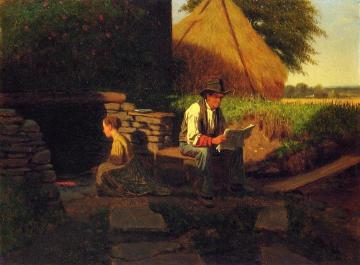 Catching Up on the News Artwork by Eastman Johnson