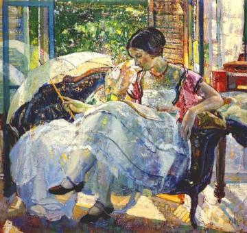 Lady reading Artwork by Richard Edward Miller