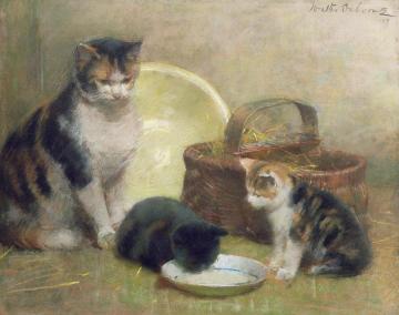 Cat And Kittens Artwork by Walter Frederick Osborne