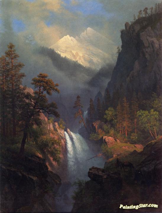 Cascading Falls at Sunset Artwork by Albert Bierstadt