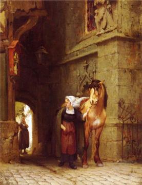 Leading the Horse from Stable Artwork by Frederick Arthur Bridgman