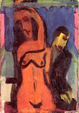 Female Nude with Male Figure Artwork by Ernst Ludwig Kirchner