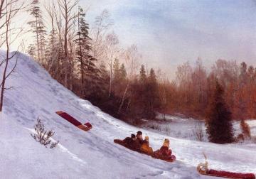 Tobogganing Artwork by Albert Bierstadt