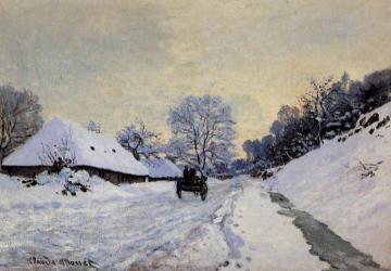 A Cart on the Snow Covered Road with Saint-Simeon Farm Artwork by Claude Oscar Monet