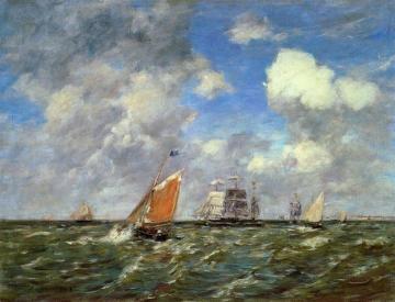 Fishing Boats Artwork by Eugène-Louis Boudin