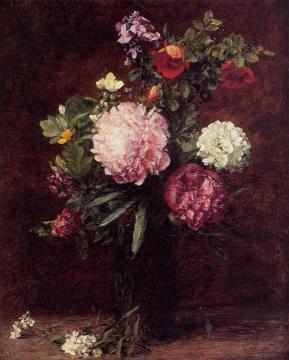 Flowers, Large Bouquet with Three Peonies Artwork by Henri Fantin-Latour