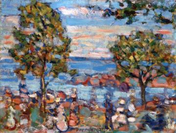 Beach Scene with Two Trees Artwork by Maurice Prendergast