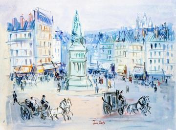 Paris, Place Clicny Artwork by Jean Dufy
