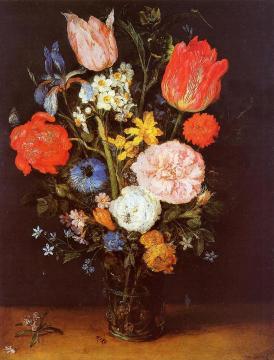 Flowers In A Glass Vase Artwork by Jan Bruegel the Elder