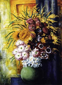 Large Bouquet of Flowers with Minosas Artwork by Moise Kisling